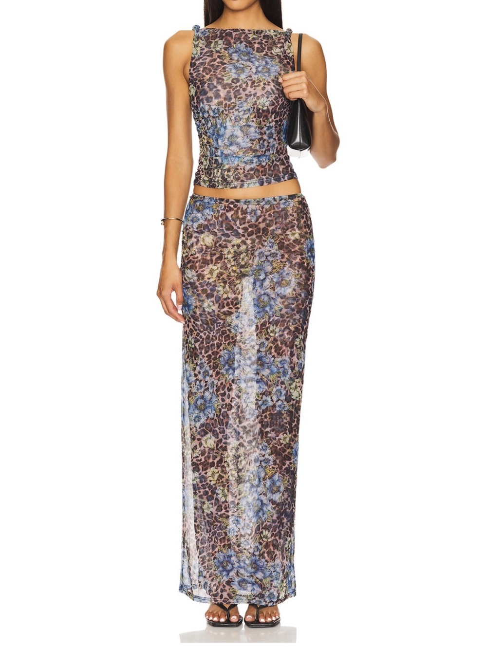 superdown Blue Floral & Brown Leopard Two Piece Skirt Set